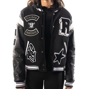 LAS VEGAS RAIDERS VARSITY SPARKLE JACKET - BLACK XL